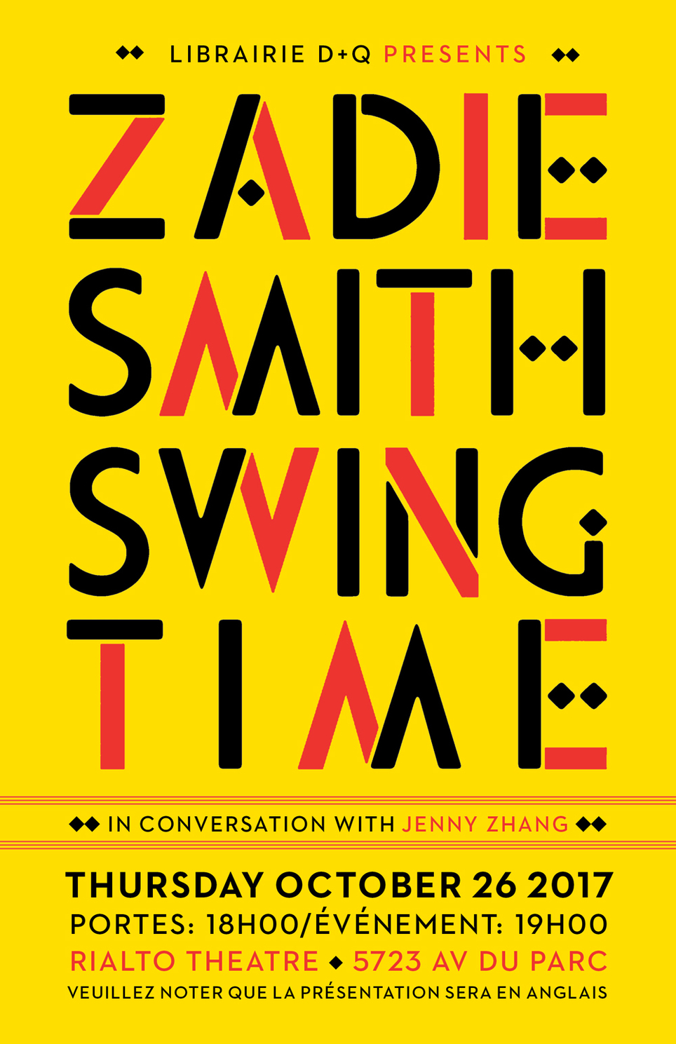 *TONIGHT* Thursday October 26th : Zadie Smith in conversation with Jenny Zhang