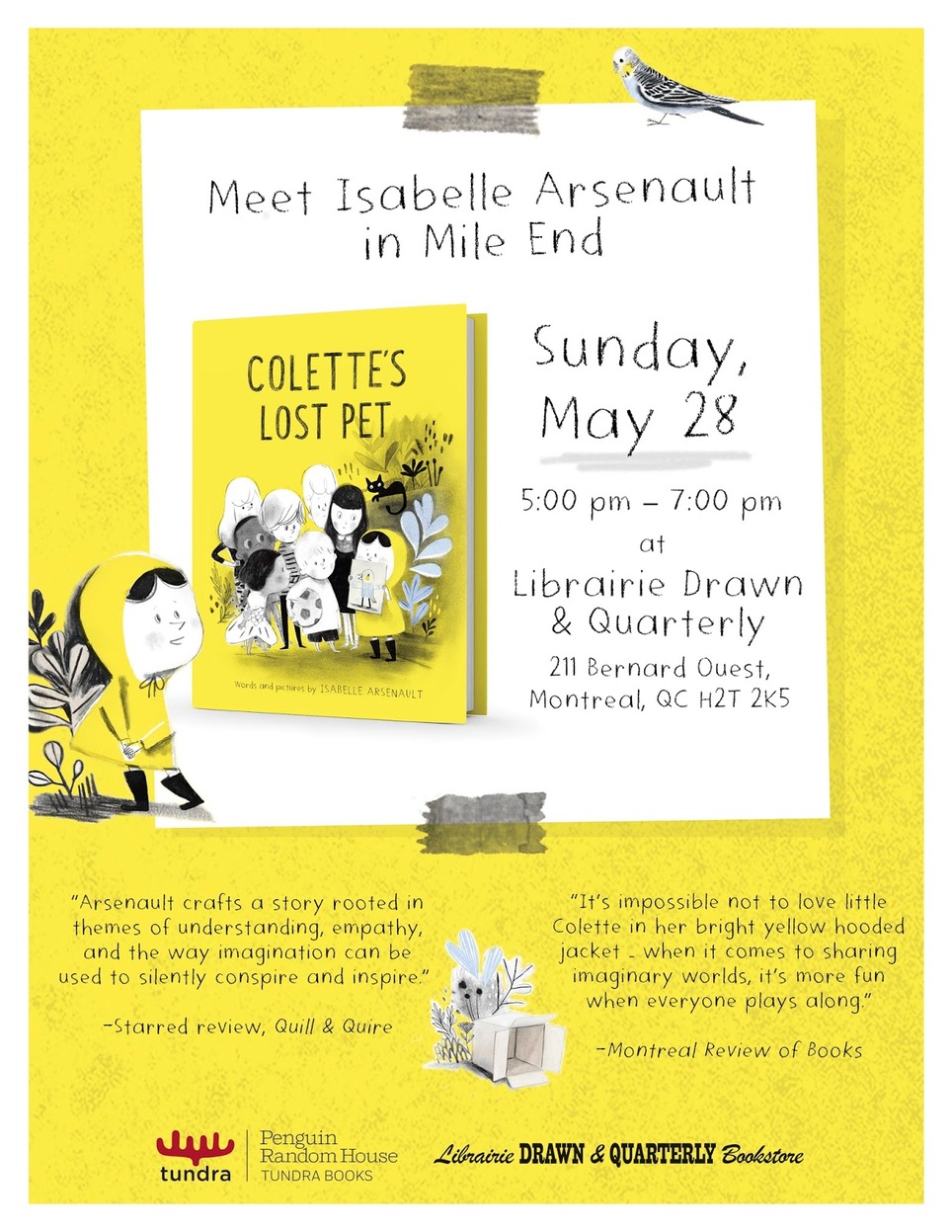 Today, May 28th, 2017: Isabelle Arsenault's 5 à 7 at Librairie D+Q!